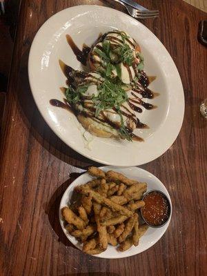 The caprese sandwich and deep fried green beans