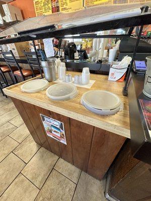 Self serve Peppers station. (Left to right) hot, pepperoncini and sweet