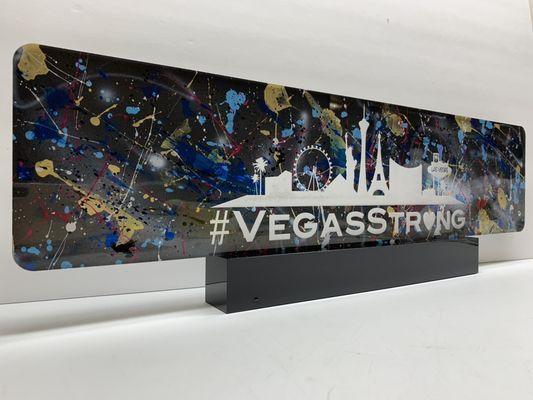 Custom painted, laser etched, acrylic lighting display. #VegasStrong