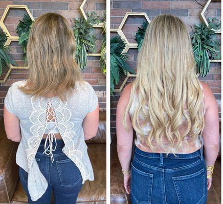 Before and after color correction, blonding and extensions