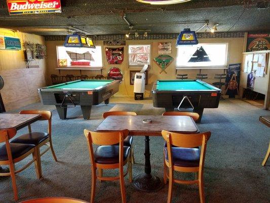 Pool tables.