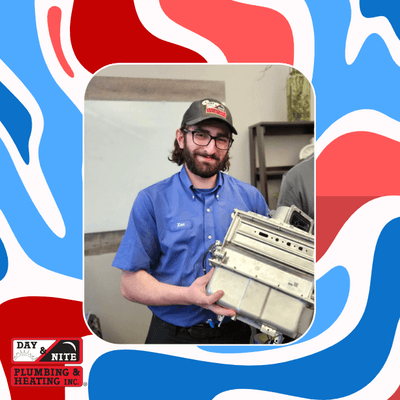 Here is Zac taking apart a heat exchanger for a Rinnai Tankless class, as part of our ongoing training. Photo cred to Derek