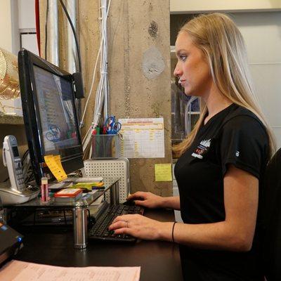 Amber scheduling out our patients treatment calendars.