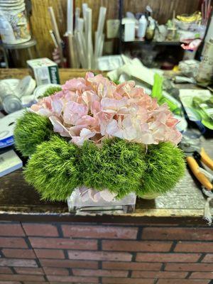 Custom pink hydrangeas arrangement