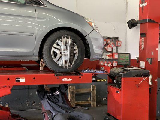 Alignment on a Honda Odyssey. We do alignments on all cars!