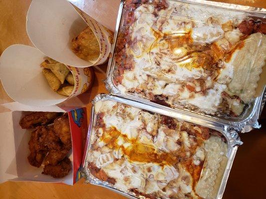 Chicken over rice with hummus Punjabi samosa Potato samosa Hot wings 6