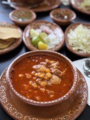 Pozole with all the fixings.