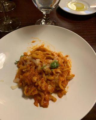 Pici al pomodoro pasta with tomato sauce