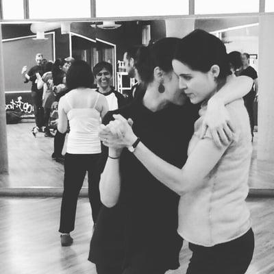 During a tango workshop