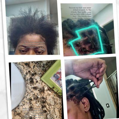 Pics shows damaged to my hair when fake dress came out my hair easily with slight tugs. They were never linked in my hair.