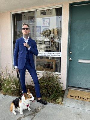 My dog and I in my new custom suit from Sethan Hill.