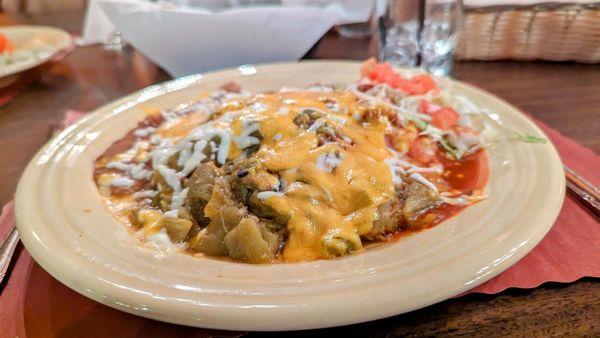 Stacked shredded beef enchiladas, Christmas