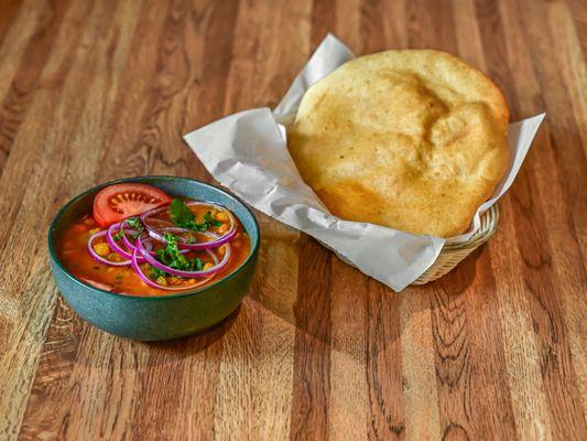 Channa Bhatura, Fluffy deep fried bread served with Chickpea curry.