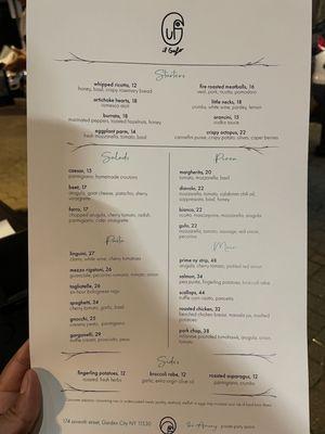 Dinner menu