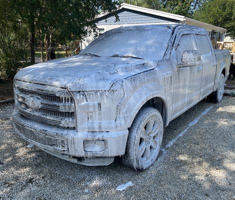 High pressure premium foam bath, before scrub and rinse.