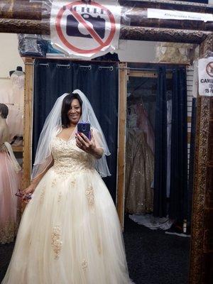 The first time I tried my wedding dress on