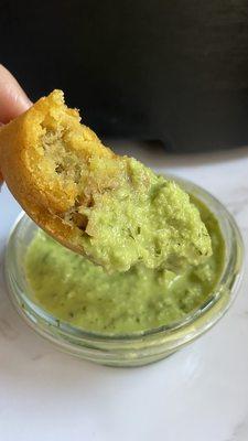 Potato and beef corn empanada with Salsa verde