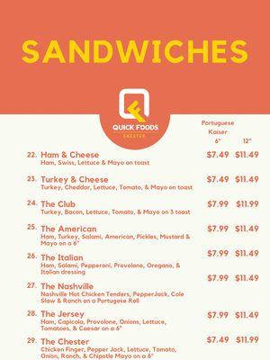 Sandwich Menu