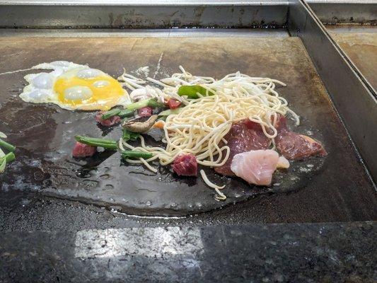 Cooking my hibachi plate. Egg included