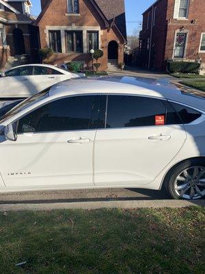 Tinting film applied by East Side Window Tinting on a 2017 Chevy Impala