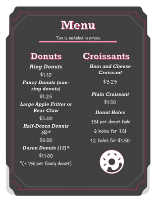 Donut and Croissant Menu