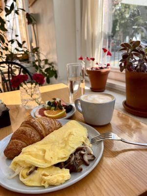 Mushroom and Tarragon Omelette with a croissant