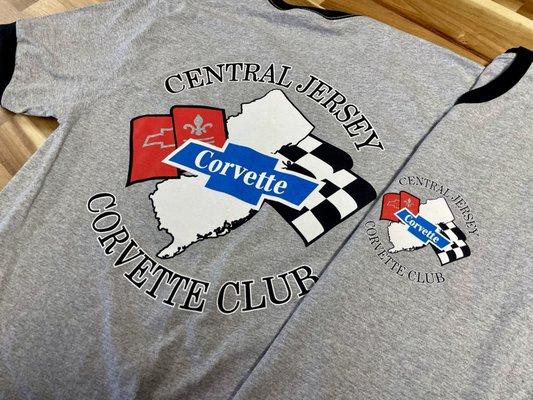 Custom screen printed raglan t-shirts for the New Jersey Corvette Club!