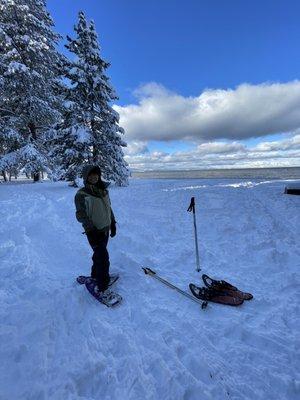 Two day snowshoe package (poles included). Lovely nearby trails around Lake Tahoe.