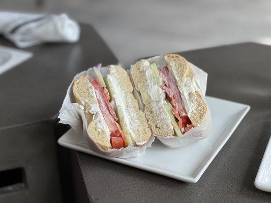 NYC Bagel Brunch - Plain Bagel,  Cream Cheese, Smoked Salmon, Tomato, Cucumber