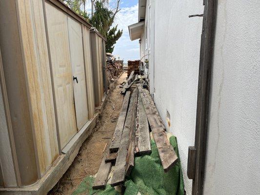 Construction demo wood debris in Bay Park San Diego - BEFORE