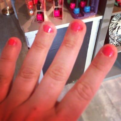 loved the coral color with a sparkle coat for my no chip manicure! great experience!