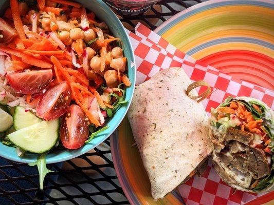 Gyro wrap and chickpea salad