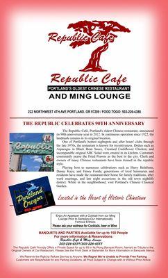 About: Portland's oldest Chinese Restaurant and Ming Lounge---Republic Cafe