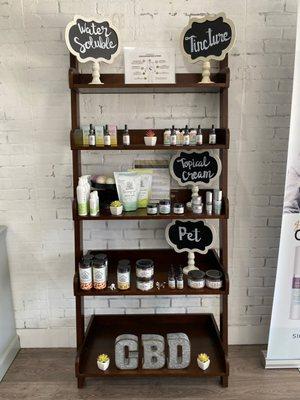 Product shelf with many of our award winning products.