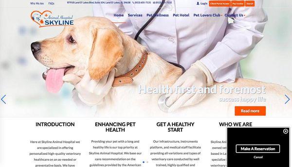 This site enables Skyline Animal Hospital to schedule vet appointments, refill prescriptions, reserve boarding times at the pet hotel.