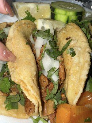 Delicious crisp to perfection tripa tacos