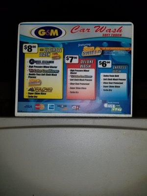 Car wash menu prices