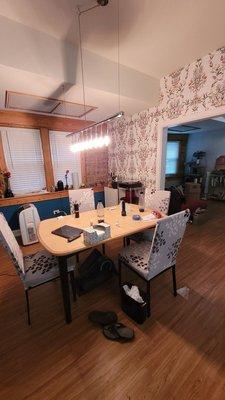 Dining room with new wallpaper and paint