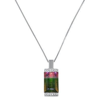 "Beacon of Light" watermelon tourmaline & diamond pendant, 14k white gold