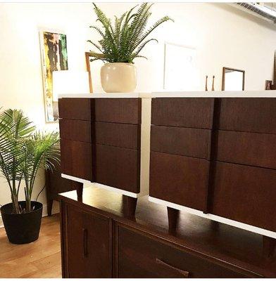 Vintage Mid Century Nightstands In White and Wood