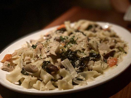 Fettuccine With Wild Mushrooms, Tuscan Kale Kimchi & Butter