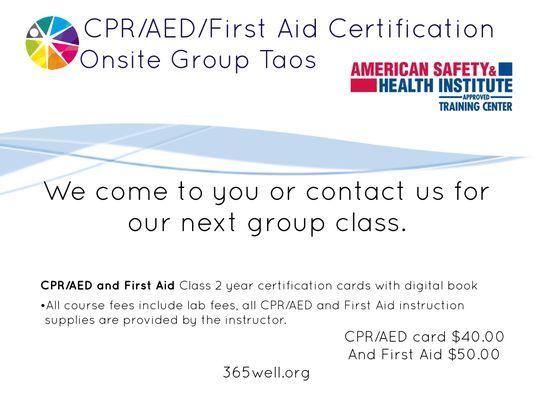 CPR/AED First Aid Certification in Taos