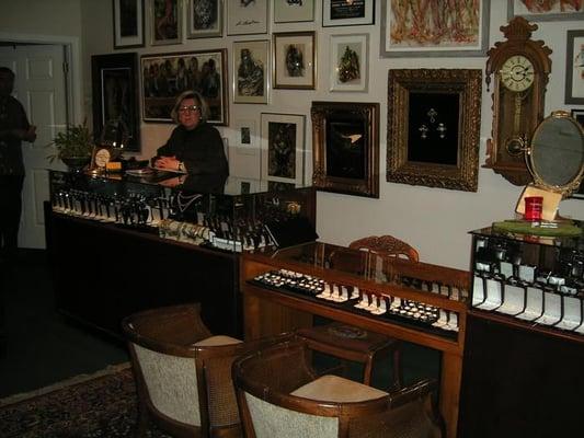 One of the jewelry cabinets and one of the very nice, mellow, not pushy people there