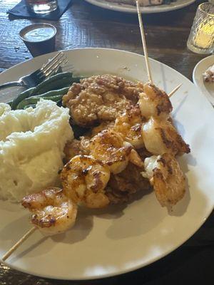 Fried chicken and shrimp skewers