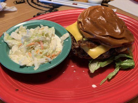 Hamburger w/cheese & bacon.  Fried egg was left off.