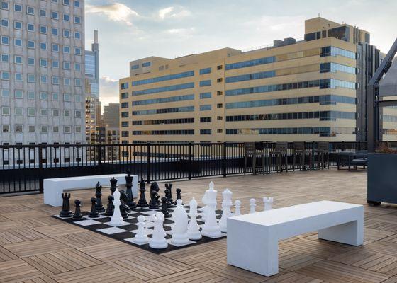 Chess set on the rooftop deck at LVL North 510 N Broad St Philadelphia PA