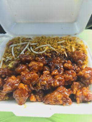 General Tsos combo plate with pork fried rice and extra bean sprouts...extra spicy