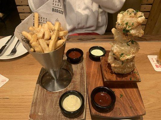 Truffle Fries and Beer-Battered Onion Rings