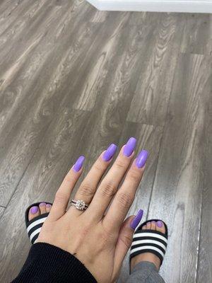 Dip nail with coffin extensions  Plus pedicure with matte nail polish to match