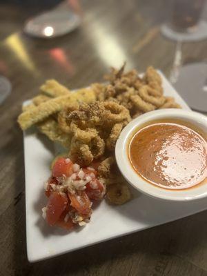 Fried calamari and fried zucchini sticks